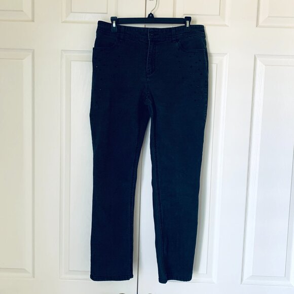 CHICIOS JEANS Washed Grey Color Subtle Black Rhinestone Pocket Sz 1 R - Picture 12 of 12